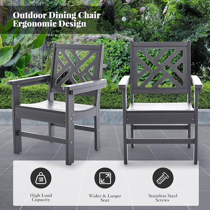 HDPE Outdoor Dining Set, 5-Piece Outdoor Table and Chairs Include 4 Armchair - Image 4