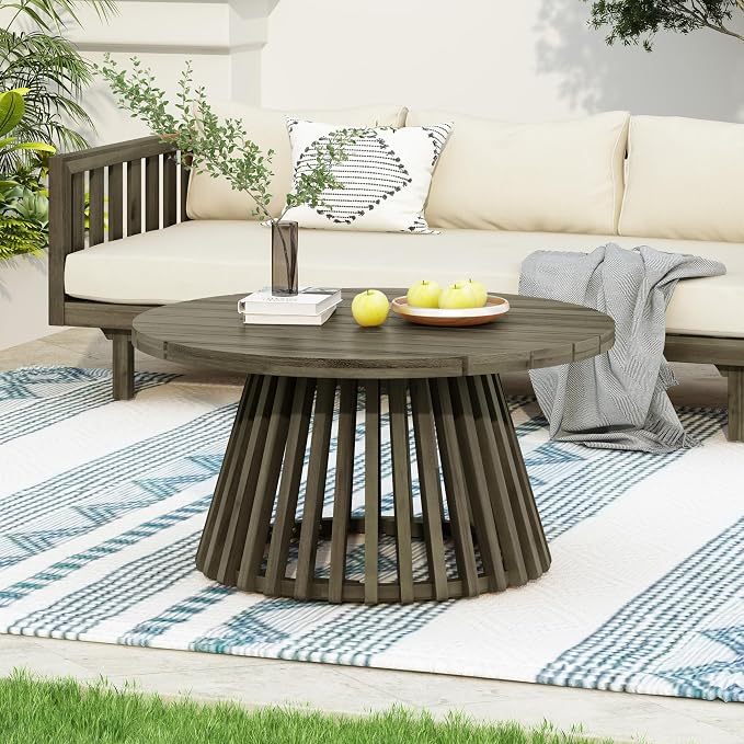 Merax Patio Outdoor Acacia Wood Round Coffee Table - Image 2
