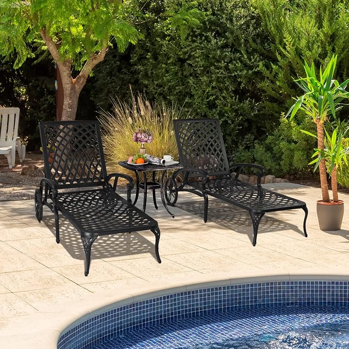VINGLI Cast Aluminum Outdoor Chaise Lounge Chair - Image 7