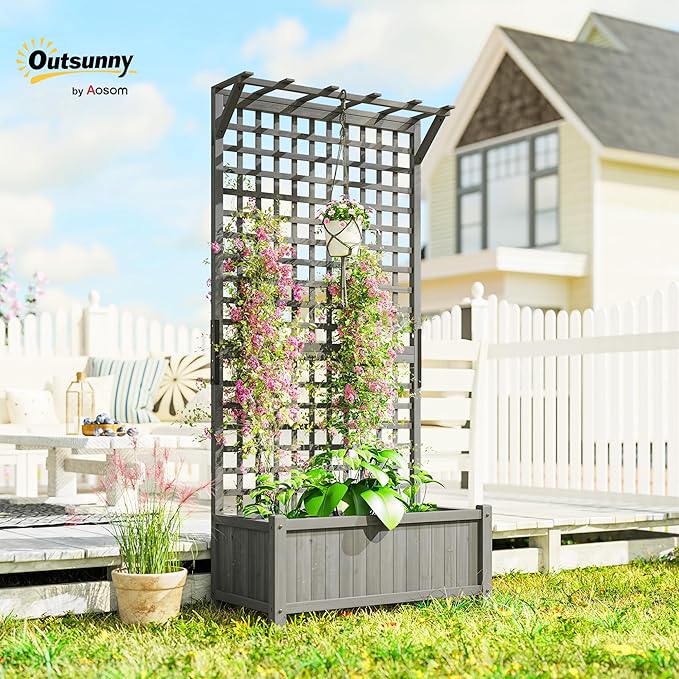 Outsunny Wood Planter with Trellis, Raised Garden Bed - Image 2