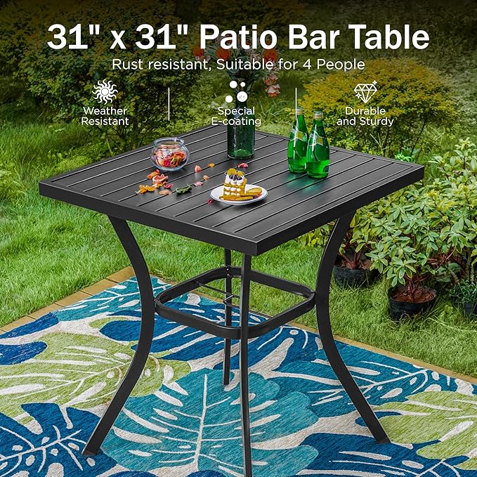 PHI VILLA 3 Piece Outdoor Bar Furniture Set, Counter Height Patio Bar Bistro - Image 5