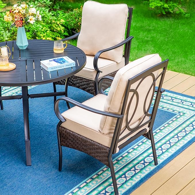 PHI VILLA Patio Chairs Set of 6, Heavy Duty Outdoor Metal Wicker Dining Chair - Image 2