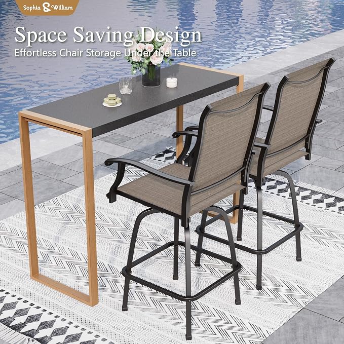 Sophia & William Outdoor Bar Set, Patio Bar Table and Chairs Set, Bar Height - Image 2