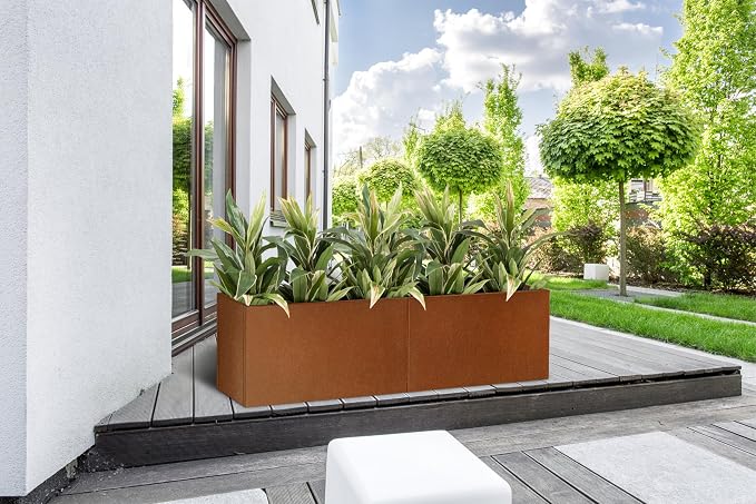 Corten Steel Corner Metal Planter Box L32 x W12 x D16 Garden Steel Planter Pot - Image 9