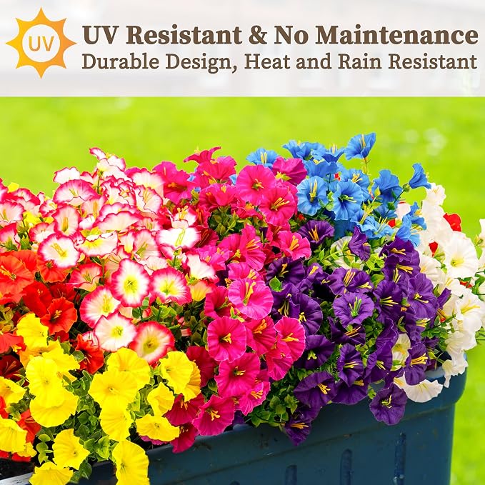 16PCS Artificial Fake Flowers for Outdoors/Indoors, Faux Silk Colorful Morning - Image 4