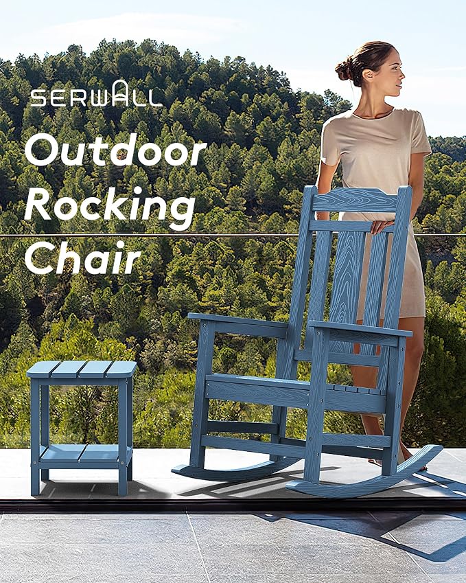 SERWALL Outdoor Rocking Chair Blue Set of 8, All Weather Patio Rocking Chair - Image 7