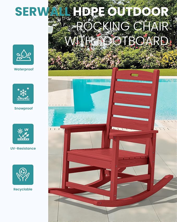 SERWALL Outdoor Rocking Chair Set of 4, Oversized HDPE Patio Rocking Chair - Image 4