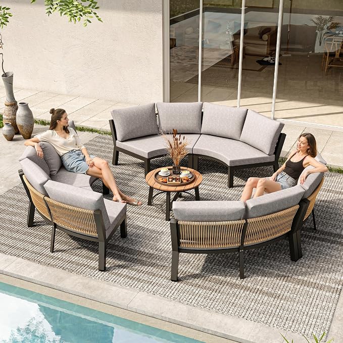 Outdoor Patio Sectional Modular Sofa, Aluminum 1 Piece Curved Patio Couch - Image 8