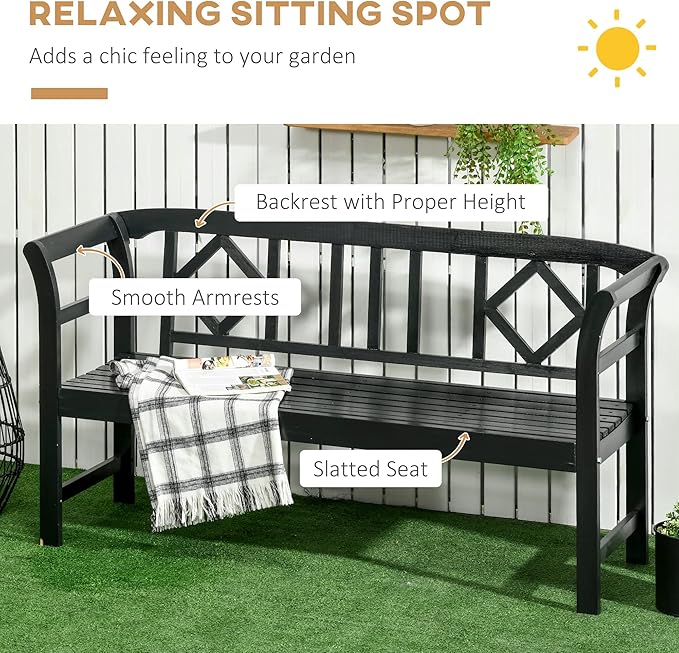 Outsunny Wooden Patio Bench, Outdoor Garden Bench - Image 4
