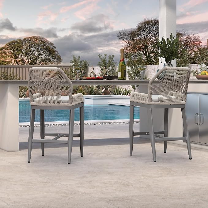 PURPLE LEAF Patio Bar Stool Counter Height Set of 4 Outdoor Rattan Chairs - Image 2