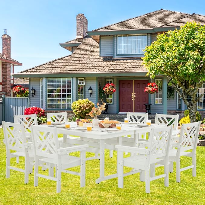 HDPE Outdoor Dining Set, 10-Piece Outdoor Table and Chairs Include 8 Dining - Image 6