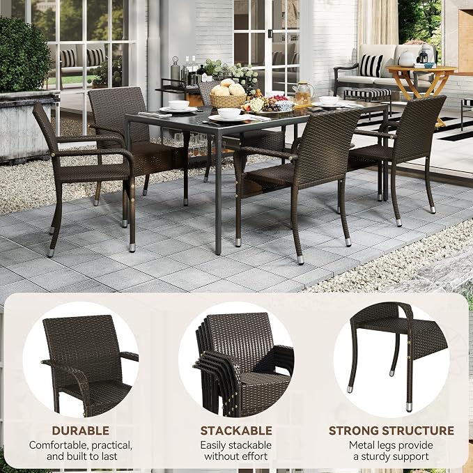 Yaheetech Set of 2 Stackable Outdoor Rattan Dining Chairs, All-Weather Armchair - Image 9