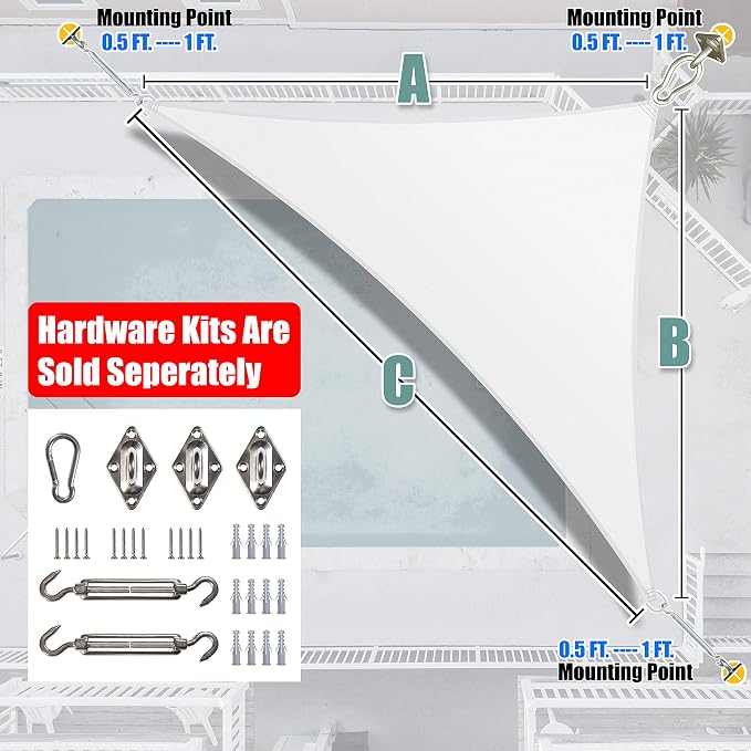 Amgo Custom Size 6' x 8' x 10' White Right Triangle Sun Shade Sail Order to - Image 7