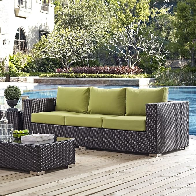Modway Convene Wicker Rattan Outdoor Patio Sofa in Espresso Peridot - Image 2