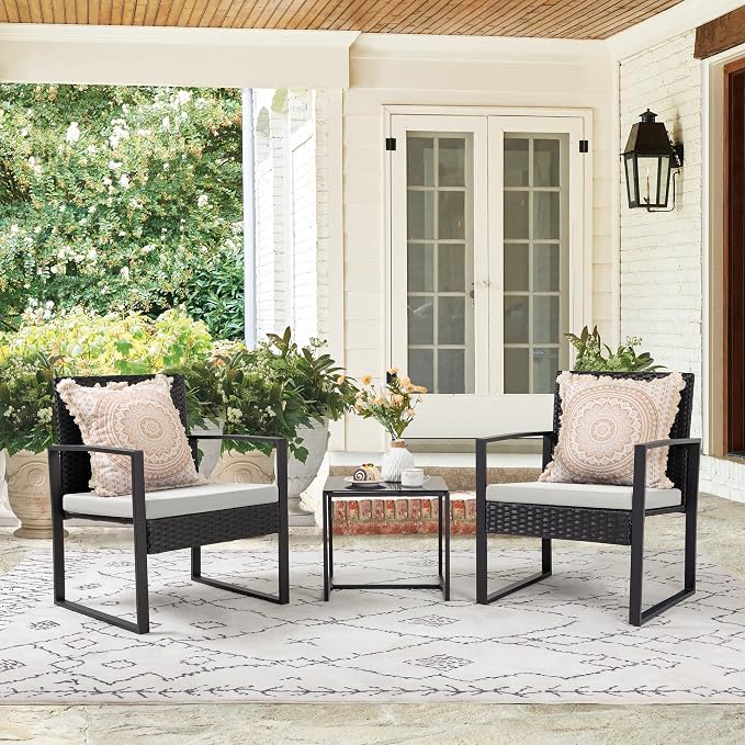 Flamaker 3 Pieces Patio Furniture Outdoor Wicker Modern Rattan Chair - Image 7