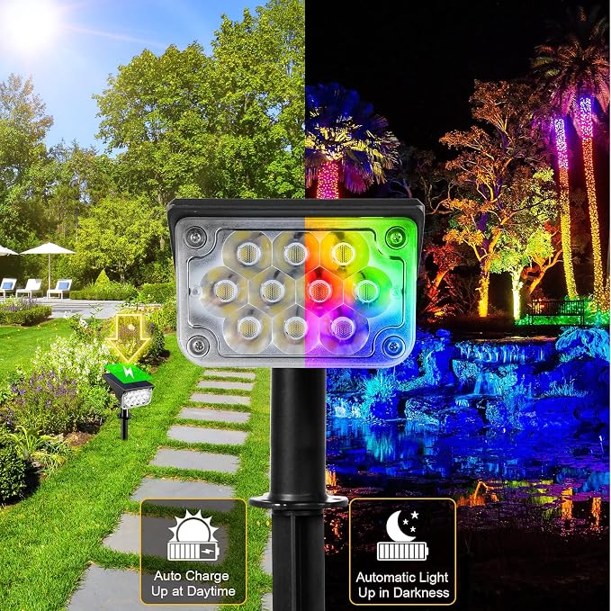 T-SUNUS 8 Pack Solar Color Landscape Spotlights, IP65 Waterproof Solar Powered - Image 3