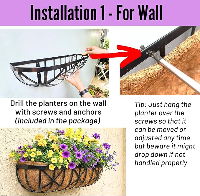LaLaGreen 30 Inch, 4 Pack Window Boxes Planters – Black Metal Window Boxes - Image 5