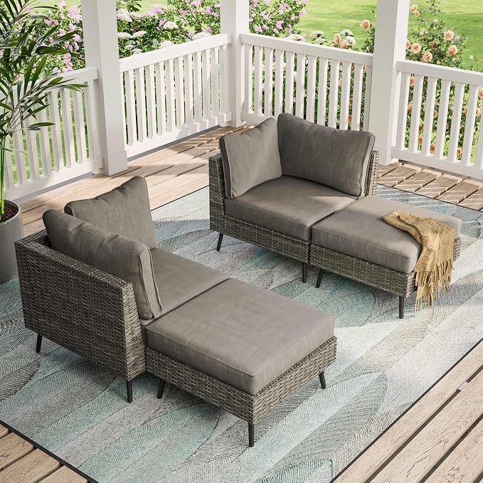 LAUSAINT HOME Outdoor Patio Furniture, 4 Piece Outdoor Sectional Sofa PE Rattan by LAUSAINTHOME