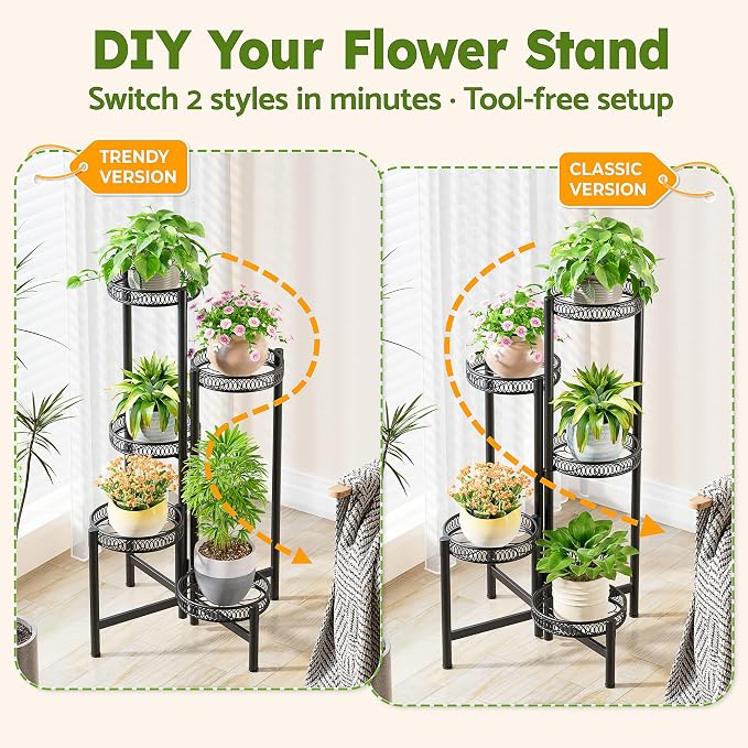 Plant Stand Indoor Outdoor, 5 Tier Corner Metal Flower Display Holder Stand - Image 4