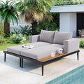 Outdoor Patio Daybed with Wood Topped Side Spaces by Merax