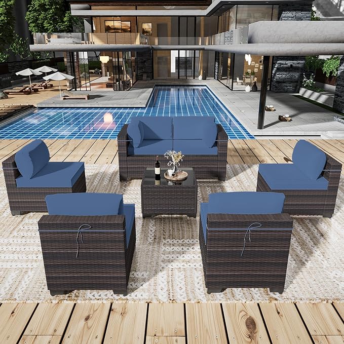 Outdoor Patio Furniture Set, 7 Pieces Outdoor Sectional Furniture Patio Sofa by ASJMR