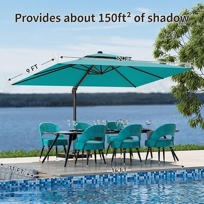 9x12FT Turquoise Cantilever Outdoor Patio Umbrella - Image 6