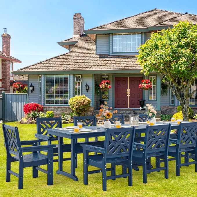 HDPE Dining Table Set for 10, 12-Piece Outdoor Table and Chairs Include 10 - Image 6