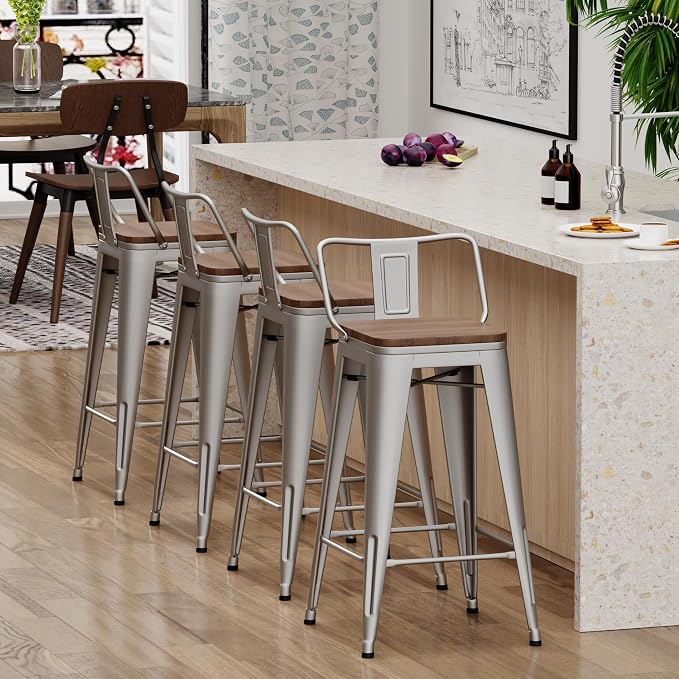 Yongchuang 26" Metal Barstools Set of 4 Low Back Bar Stool Counter Height Bar - Image 6