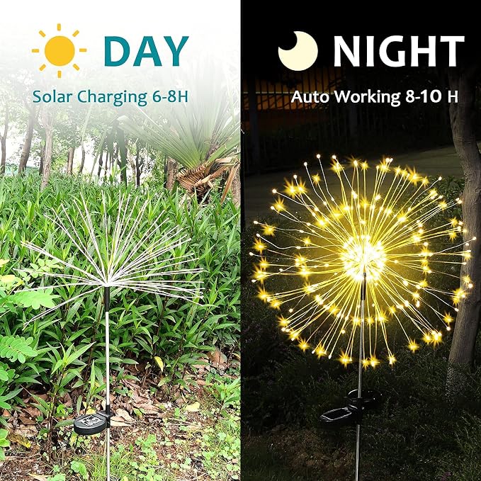 JJGoo Outdoor Solar Lights Firework, 2 Pack 120 LEDs Waterproof Solar Lights - Image 6