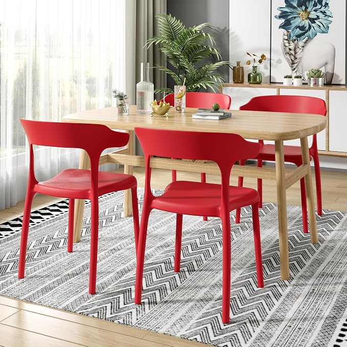 VECELO 4 Pack Plastic Stacking Chairs, Stackable Dining Chairs - Image 2
