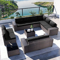 Kullavik Outdoor Patio Furniture Set, 12 Pieces Sectional Rattan Sofa Set Brown by KULLAVIK