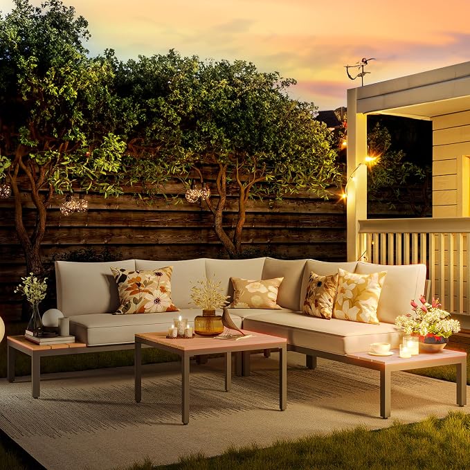NATURAL EXPRESSIONS Patio Furniture Sets, L Shape Patio Sectional Metal Outdoor - Image 9