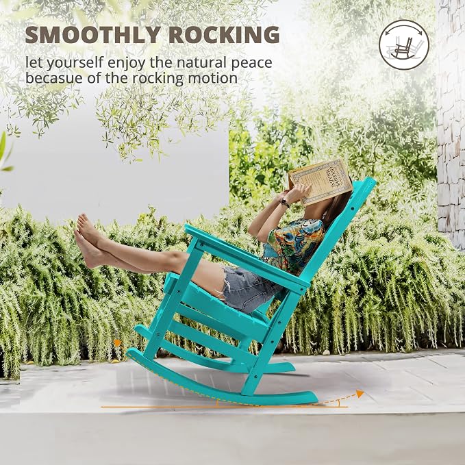 LUE BONA Outdoor Rocking Chairs Set of 4, HDPS Porch Rocker - Image 6