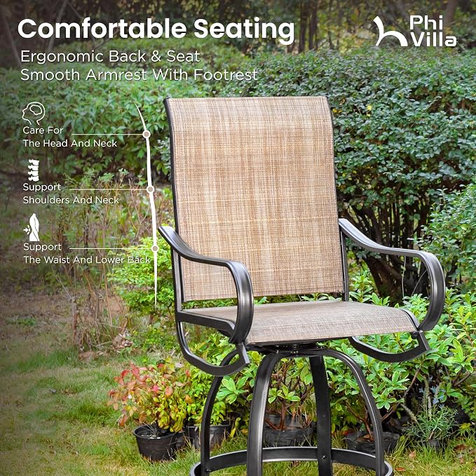 PHI VILLA 5 PCS Outdoor Bar Set, Counter Height Swivel Chair - Image 2