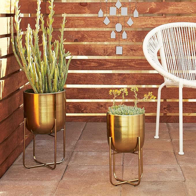 Deco 79 Metal Indoor Outdoor Planter Brushed Dome Large Planter Pot - Image 2