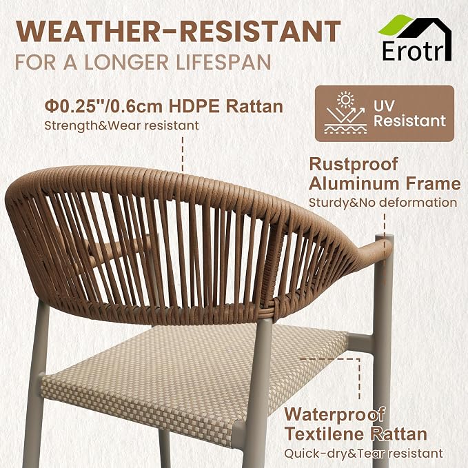 4 Pcs Stackable Patio Dining Chairs, Aluminum Rattan Outdoor Dining Chair - Image 5