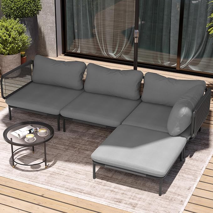 4 Piece Modern Outdoor Sectional Sofa, Weather-Resistant Metal Frame and by VredHom