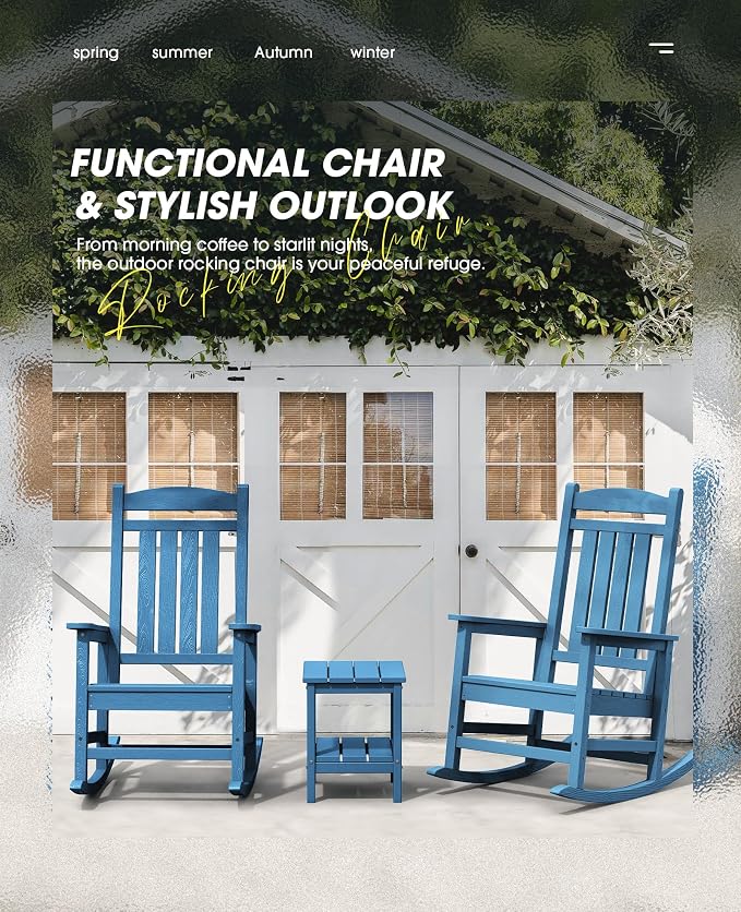 KINGYES HDPE Patio Rocking Chair Set of 2, Outdoor Rocking Chairs Porch Rocker - Image 5