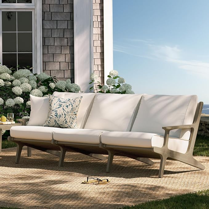 Modway Saratoga Teak Outdoor Patio Sofa in Weathered Gray White – 3 Seater Couch by Modway