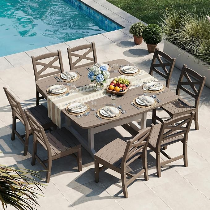 Outdoor Dining Set, HDPE 9-Piece Patio Table and Chairs Set, All-Weather - Image 7