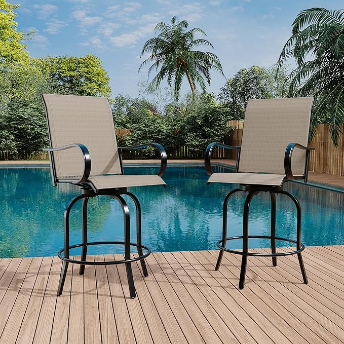 GarveeLife 2 Piece Outdoor Swivel Bar Chairs, Patio High Swivel Bar Stools by GarveeLife