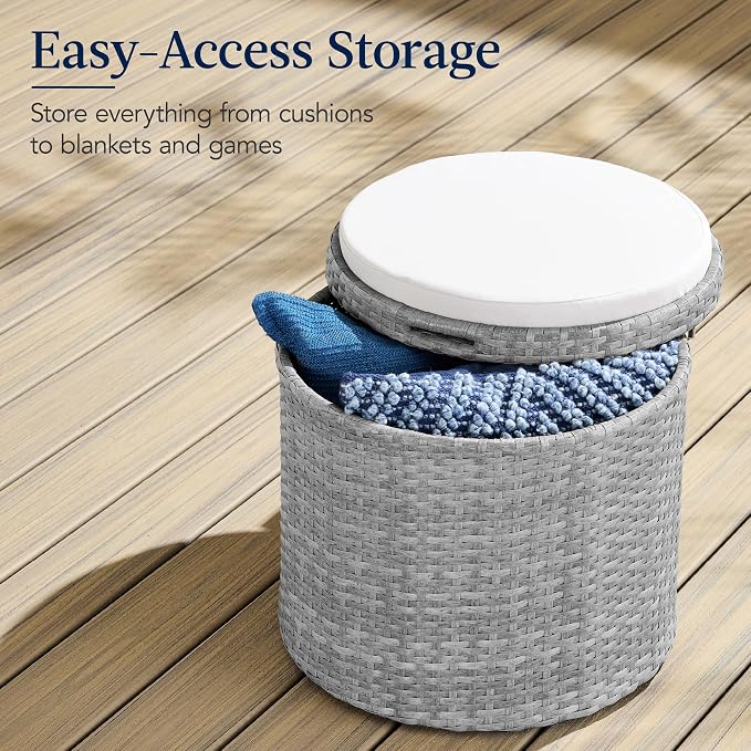 Best Choice Products Round Wicker Ottoman, Additional Seating, Side Table - Image 3