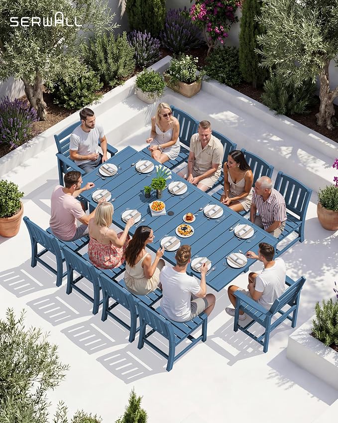 SERWALL 11-Piece Outdoor Dining Set, All Weather HDPE Outdoor Furniture Set - Image 8