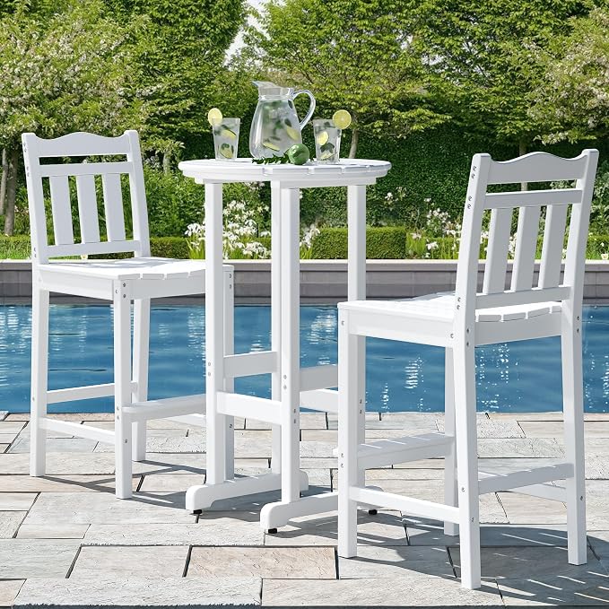 nalone Outdoor Bar Chairs and Table Set, HDPE Balcony Adirondack Chairs and - Image 2
