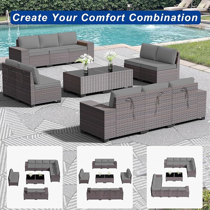 Outdoor Patio Furniture Set, 12 Pieces Outdoor Sectional Furniture High - Image 8
