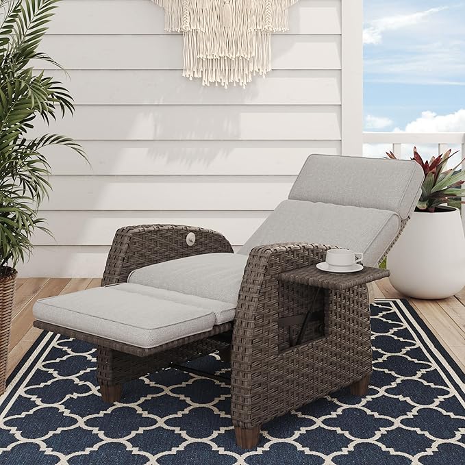 Grand patio Indoor & Outdoor Recliner Chair PE Wicker Patio Recliner by GrandPatio