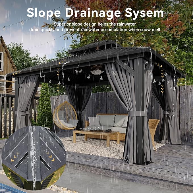Aoxun 12'x14' Hardtop Gazebo, Aluminum Frame Canopy - Image 3