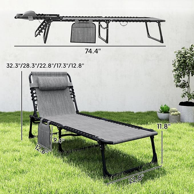 Outsunny Chaise Lounge Chair Outdoor, 5-Position Adjustable Sun Tanning Chair - Image 7