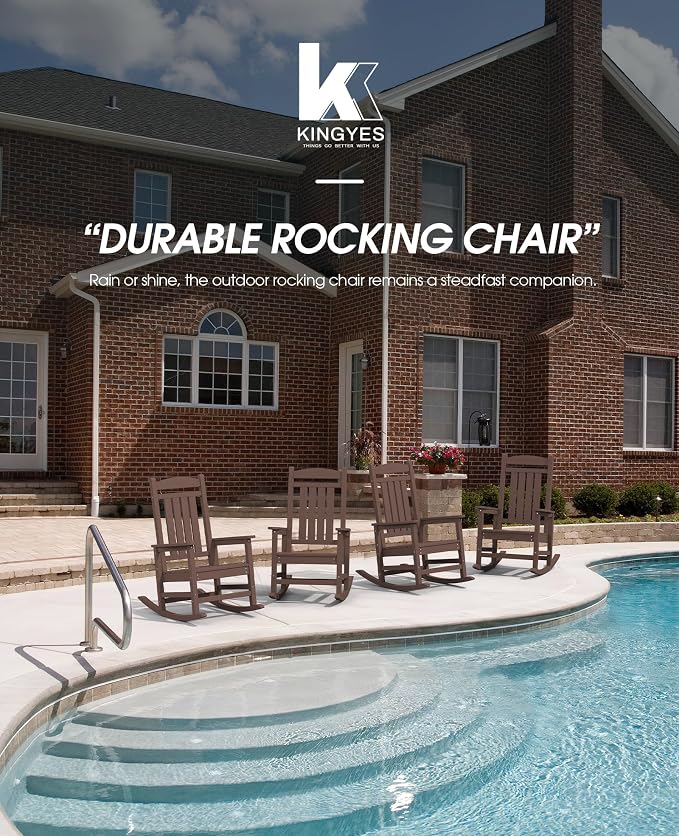 KINGYES Outdoor Rocking Chair Set 2, All Weather HDPE Patio Rocking Chairs - Image 8