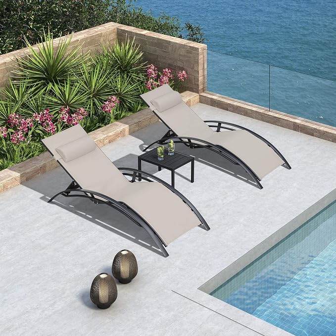 PURPLE LEAF Patio Chaise Lounge Set of 3 Outdoor Lounge Chair Beach Pool - Image 3